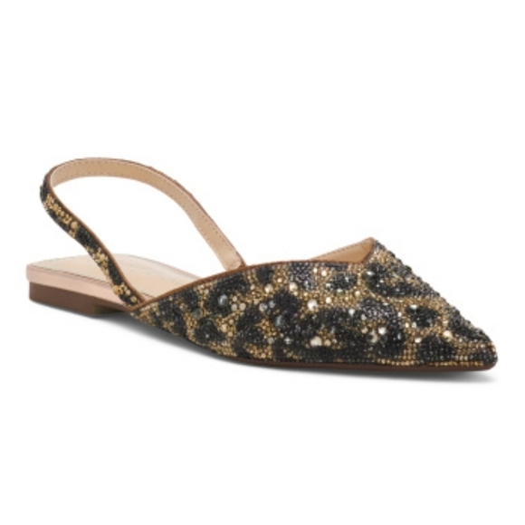 🔹️ Betsey Johnson🔹️ vance rhinestone leopard print sling size 6 flats - Picture 1 of 4